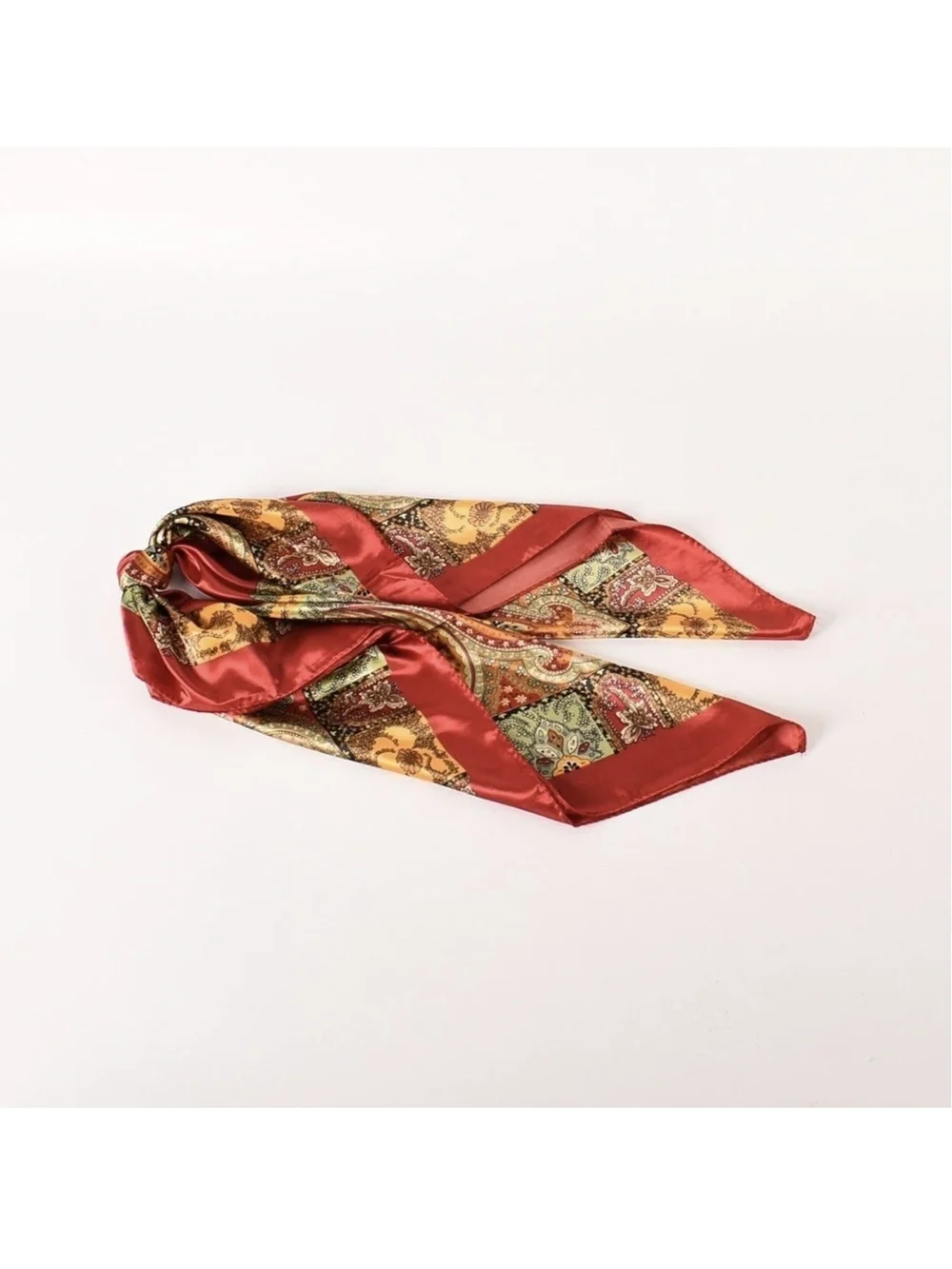 Silk-Feel Red Paisley Print Scarf - Picture 2 of 4